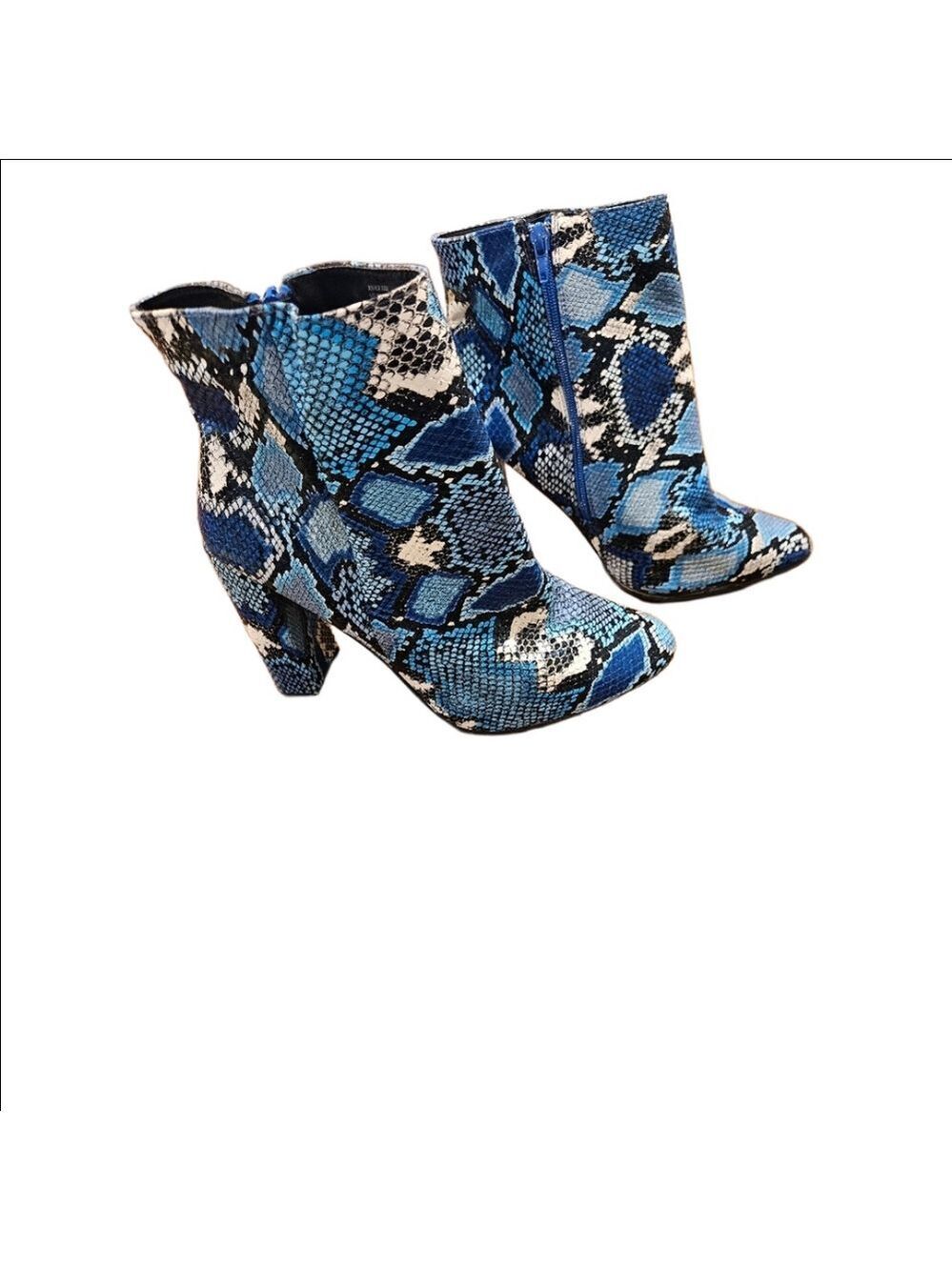 SHOE DAZZLE WOMEN'S ANIKA FAUX SNAKE SKIN CHUNKY HEEL ROUND TOE BOOTS SIZE 11W